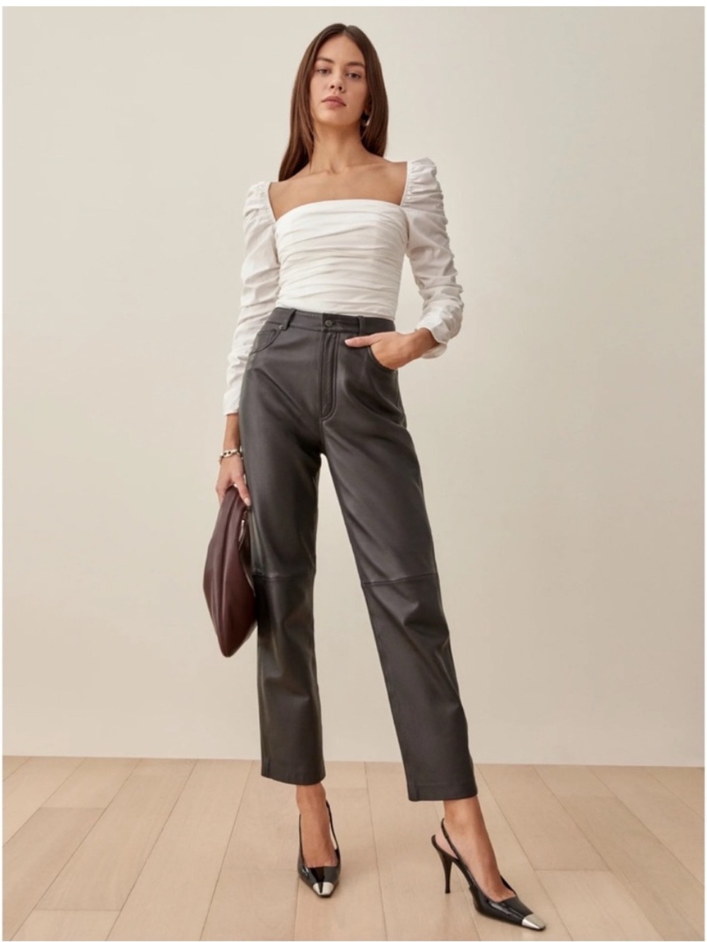 REFORMATION Joi Top Ruched Smocked Textured Cottagecore Coquette Ethereal 0